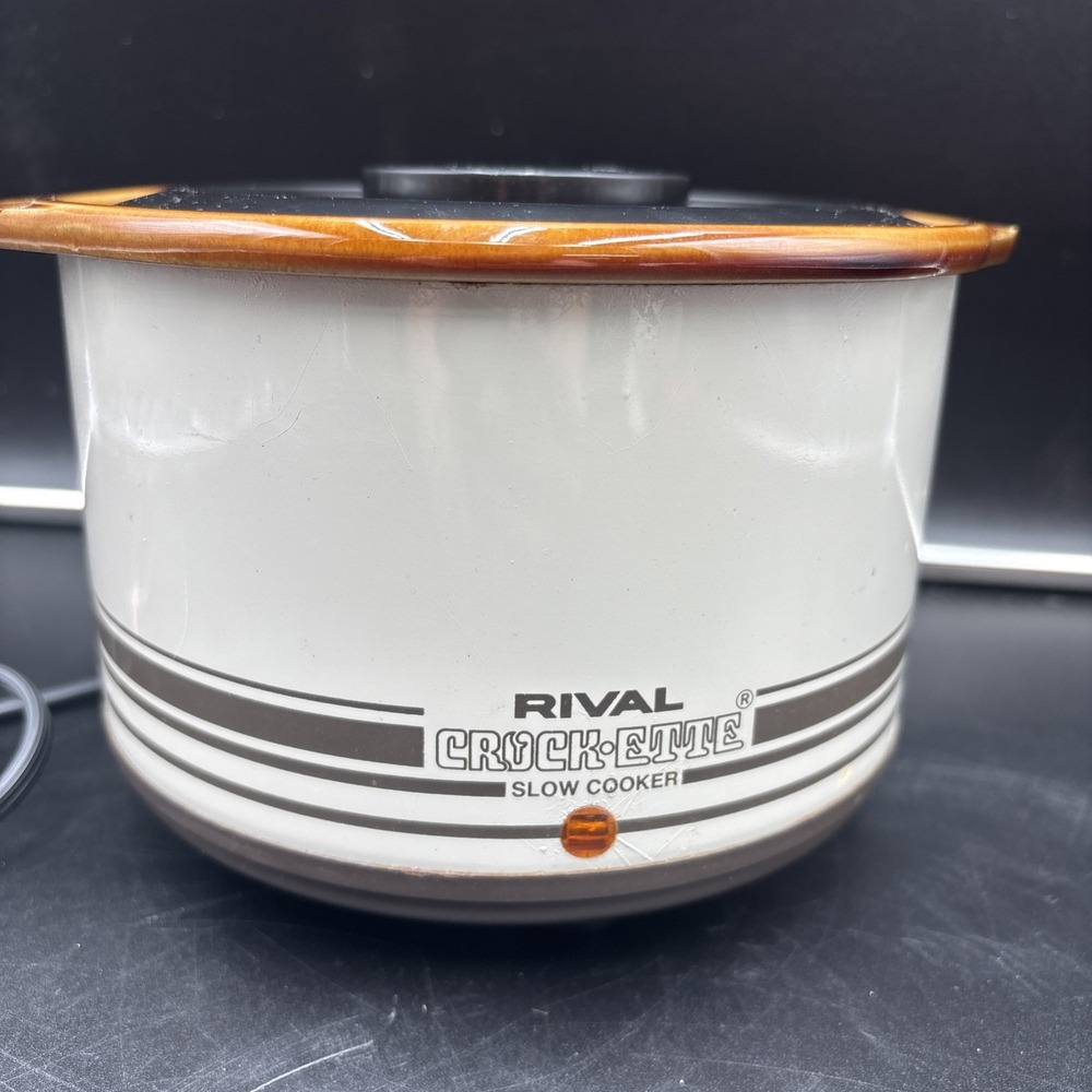 Vintage Rival Crockette 1 Qt Stoneware Slow Cooker Crock Pot Almond Brown GUC